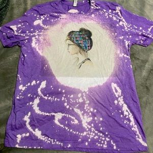 Screen printed and bleached. Lovely shade of purple.